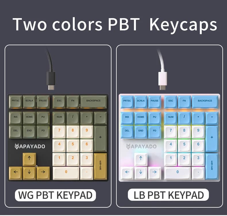 لوحة مفاتيح ميكانيكية رقمية صغيرة K33 APAYADO، 33 مفتاح، اتصال سلكي، إضاءة خلفية RGB، واجهة Type-C مع كابل مفاتيح منفصل - 6