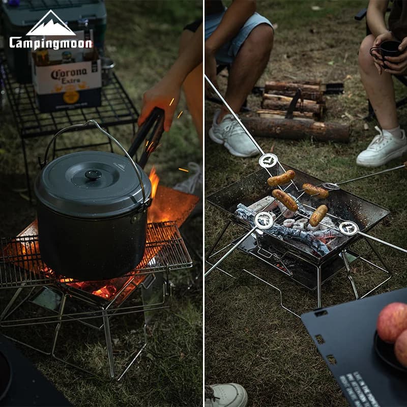 شواية CAMPINGMOON كبيرة قابلة للطي ومحمولة من الفولاذ المقاوم للصدأ، فرن شوي، شبكة شوي للتخييم والنزهات، شواية باربيكيو - 2