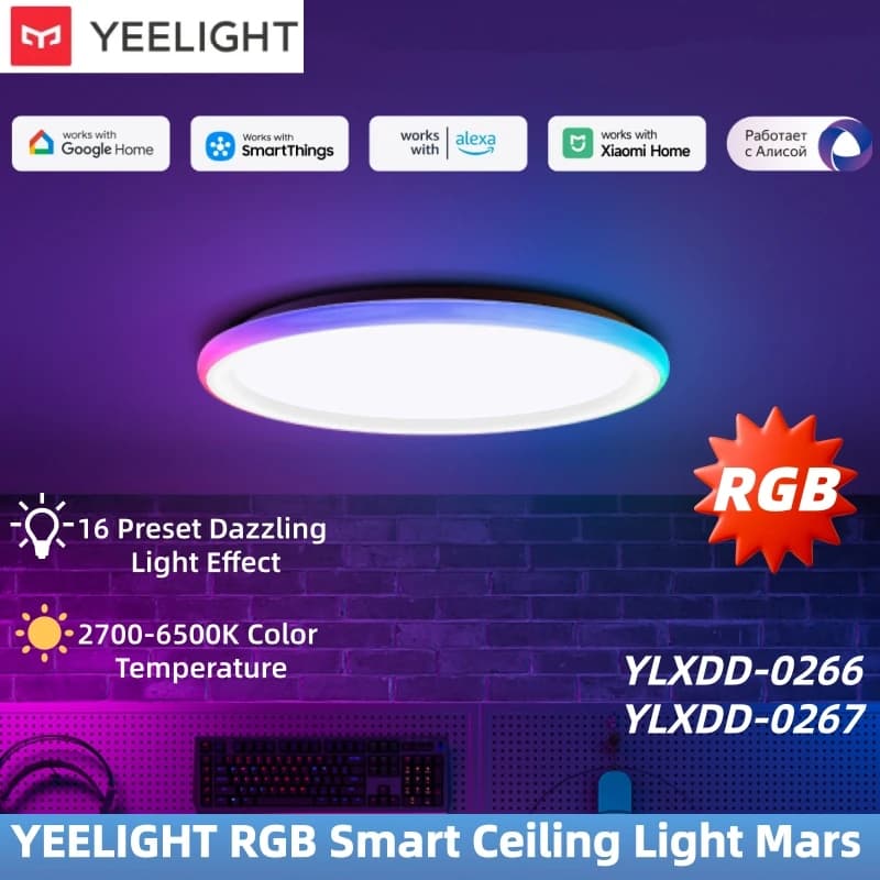 إضاءة سقف ذكية YEELIGHT RGB Mars مع جهاز تحكم عن بعد 16 تأثيرات إضاءة ملونة RGB 6500K لتطبيق Mi Home Google