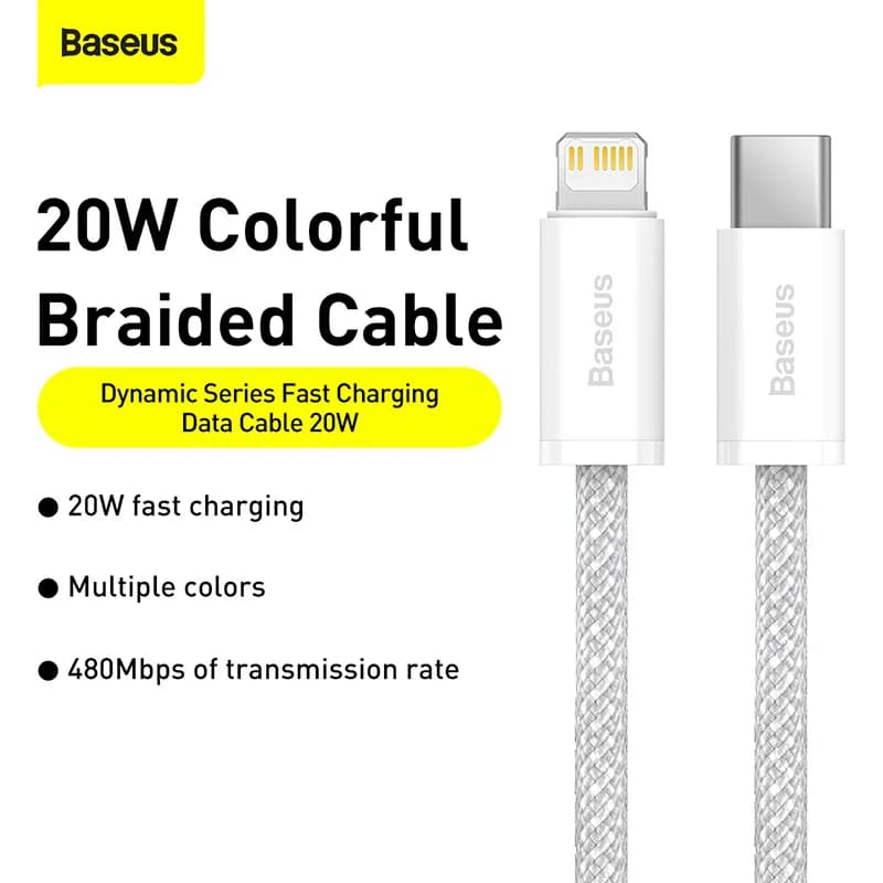 كابل Baseus USB C لهاتف آيفون 14 و13 و12 و11 برو ماكس Xs بلس، شحن سريع 20 واط، كابل Type C لنقل البيانات لأجهزة آيباد وماك بوك - 3