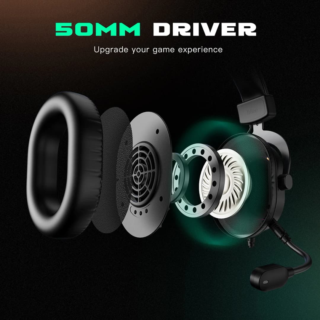 سماعة ألعاب Fifine Dynamic RGB مع ميكروفون فوق الأذن 7.1 صوت محيطي PC PS4 PS5 3 EQ خيارات لعبة موسيقى الفيلم - 3
