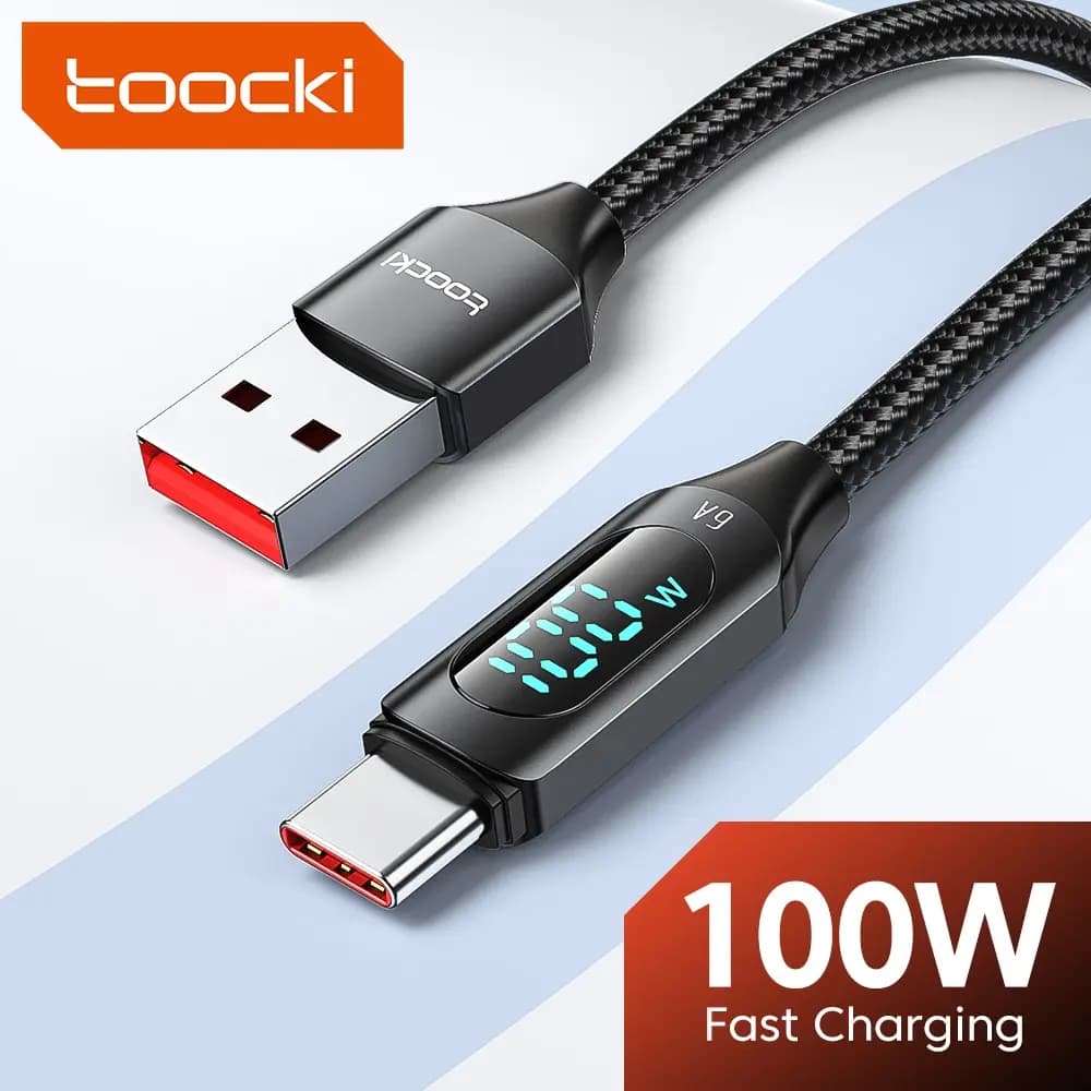 كابل Toocki USB Type C بقوة 100 واط لهواتف هواوي هونور شاومي سامسونج شحن فائق السرعة كابل شاحن USB C لنقل البيانات بطول 1 متر و2 متر