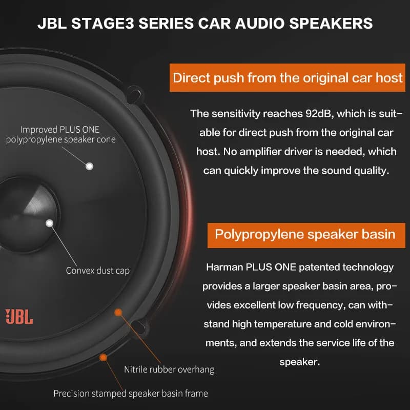 JBL 6.5-inch car audio speaker STAGE3 607CF two-way door speaker treble mid-speaker subwoofer speaker car speaker surround sound - 2