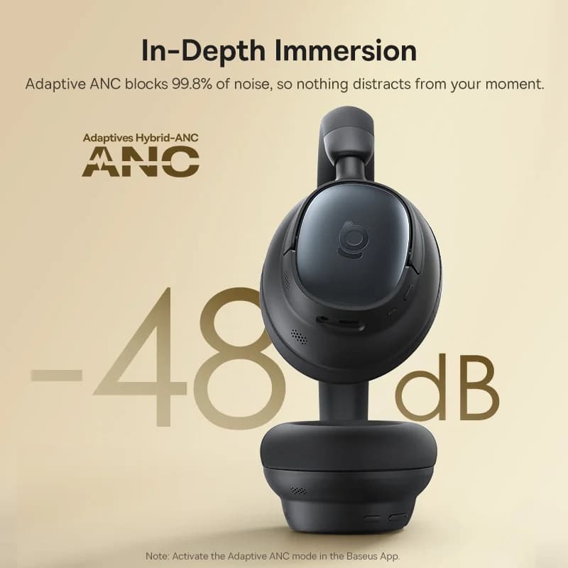 Baseus Bowie MH1 Bluetooth Headphones 48dB Noise Cancellation Hi-res LDAC Over Ear Headset Audio Wireless Earphone Earbuds - 2