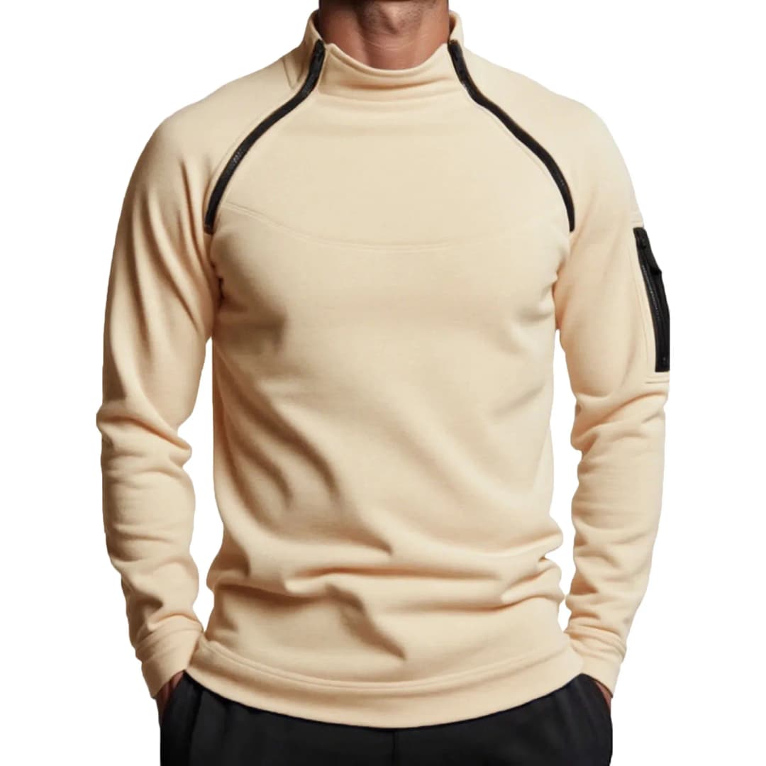 Autumn Winter Men's Polar Fleece Sweatshirt Outdoor Warm Tactical Double Zipper Stand Collar Top Casual Solid Color Sweatshirt - 4