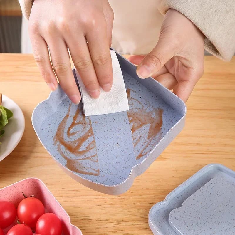 علبة غداء محمولة على شكل توست من البلاستيك مع غطاء علبة طعام للطلاب والمكتب والمدرسة والنزهات الخارجية - 5