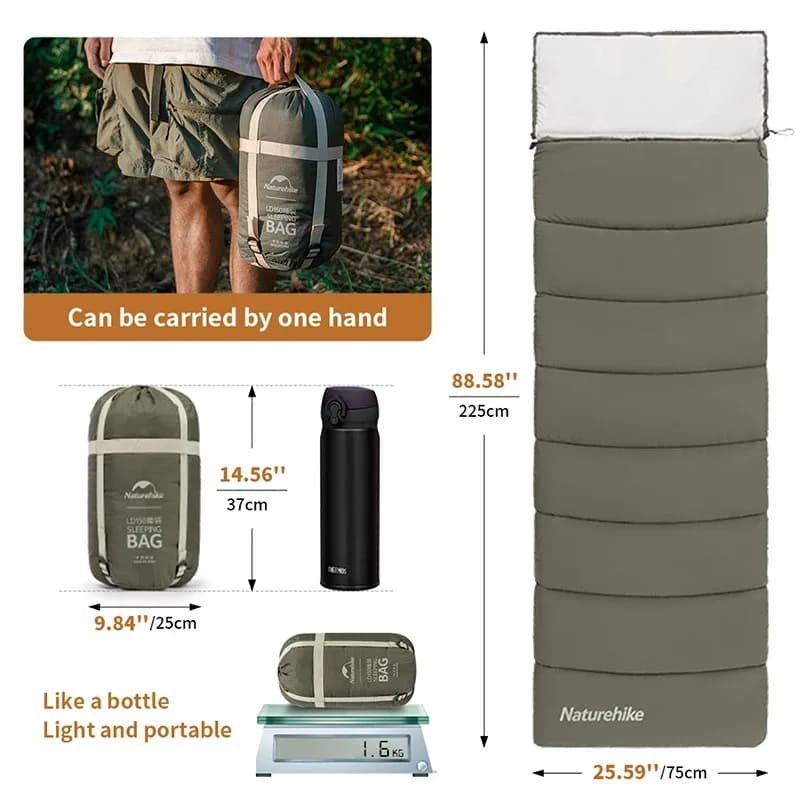 Naturehike Envelope Cotton Sleeping Bag Portable Outdoor Camping Adult Sleeping Bag Single Splicable Hooded Cotton Sleeping Bag - 5