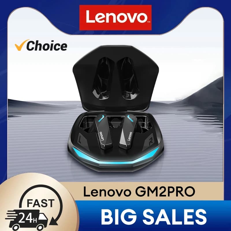 سماعات أذن لينوفو الأصلية GM2 Pro بلوتوث V5.3 TWS لاسلكية، ستيريو، سماعات أذن رياضية، موسيقى وألعاب، وضع مزدوج، تأخير منخفض