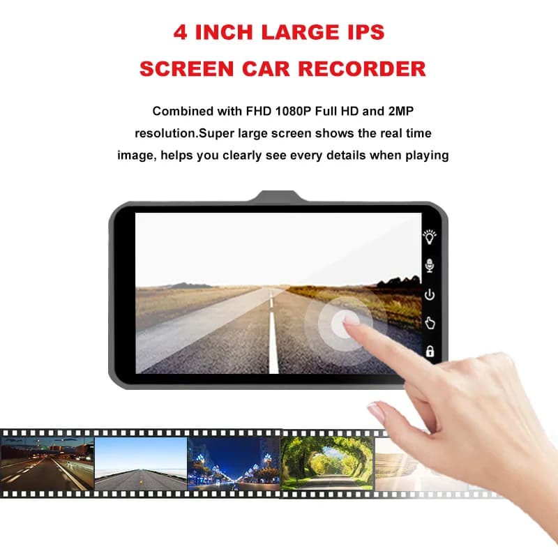 Dash Cam Camera Car HD 1080P Touch Night Vision Video Recorder Vehicle CAR DVR Black Box Driver Recorder Front and Rear Dashcam - 4