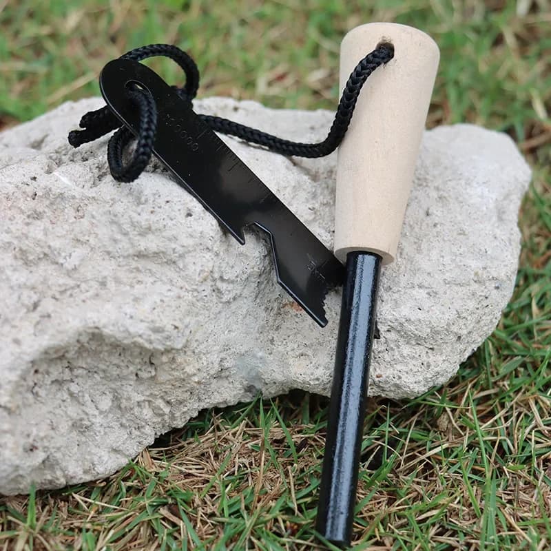 Portable outdoor flint, equipped with outdoor survival tools such as magnesium sticks, firearms, wooden handles, and flint stick - 3