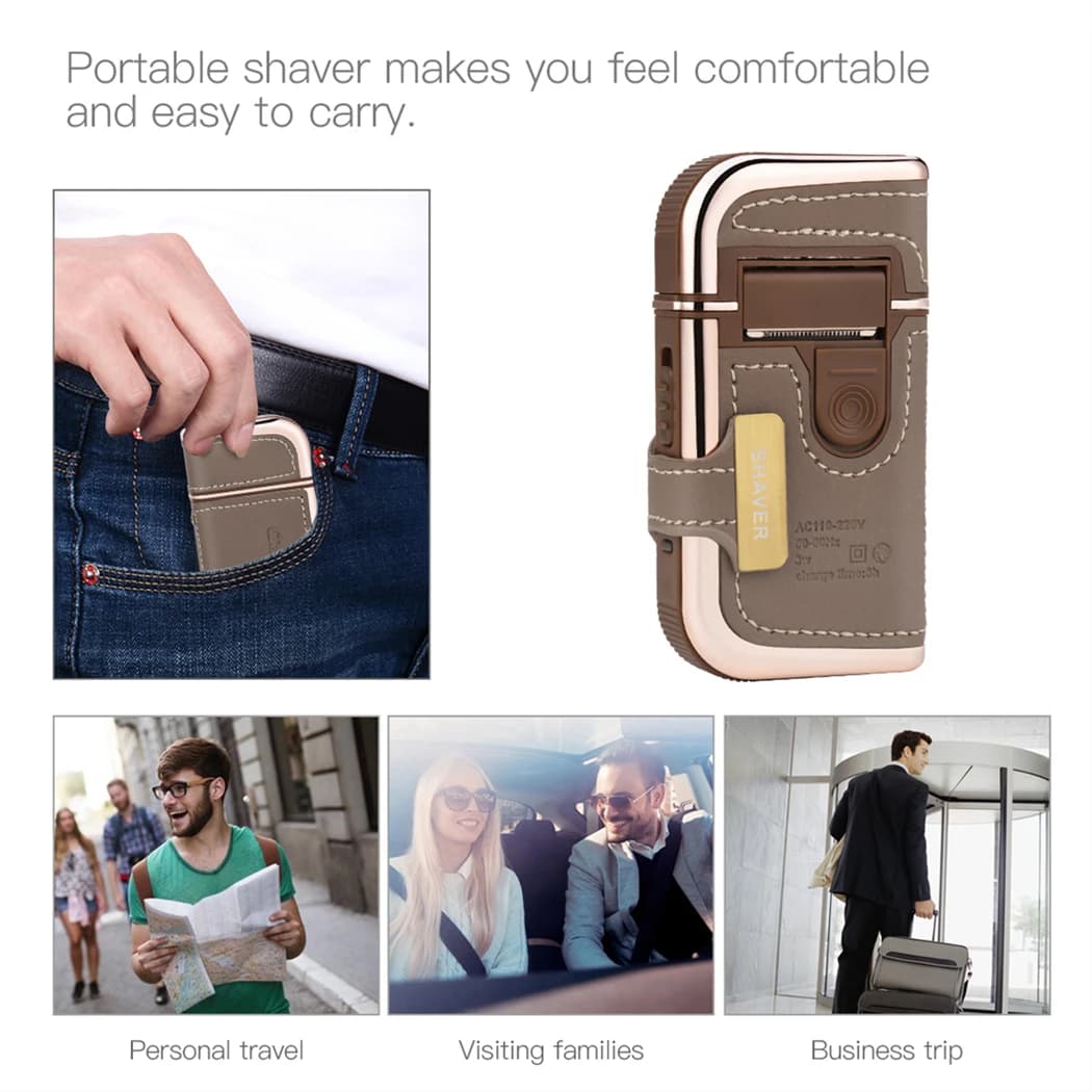 Professional Men's Shaver Cordless Beard Trimmer Rechargeable Razor Mini Leather Portable Electric Shaving Machine - 5