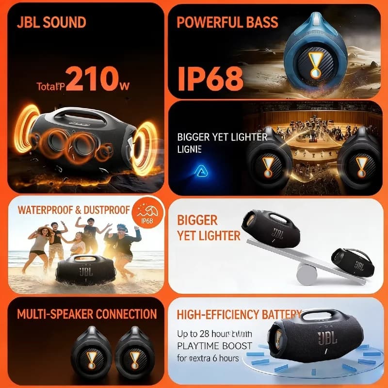 سماعة JBL Boombox 4 أصلية لاسلكية مقاومة للماء والغبار IP68 صوت معزز بالذكاء الاصطناعي بطارية 34 ساعة بلوتوث 5.4 Auracast خارجية رائجة - 3