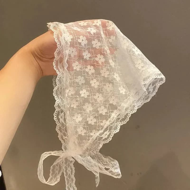 وشاح مثلث من الدانتيل الشبكي على الطراز الريفي الفرنسي للنساء، وشاح شعر مزين بالزهور لربيع وصيف، عصابة رأس أنيقة، إكسسوارات شعر بوهيمية - 3