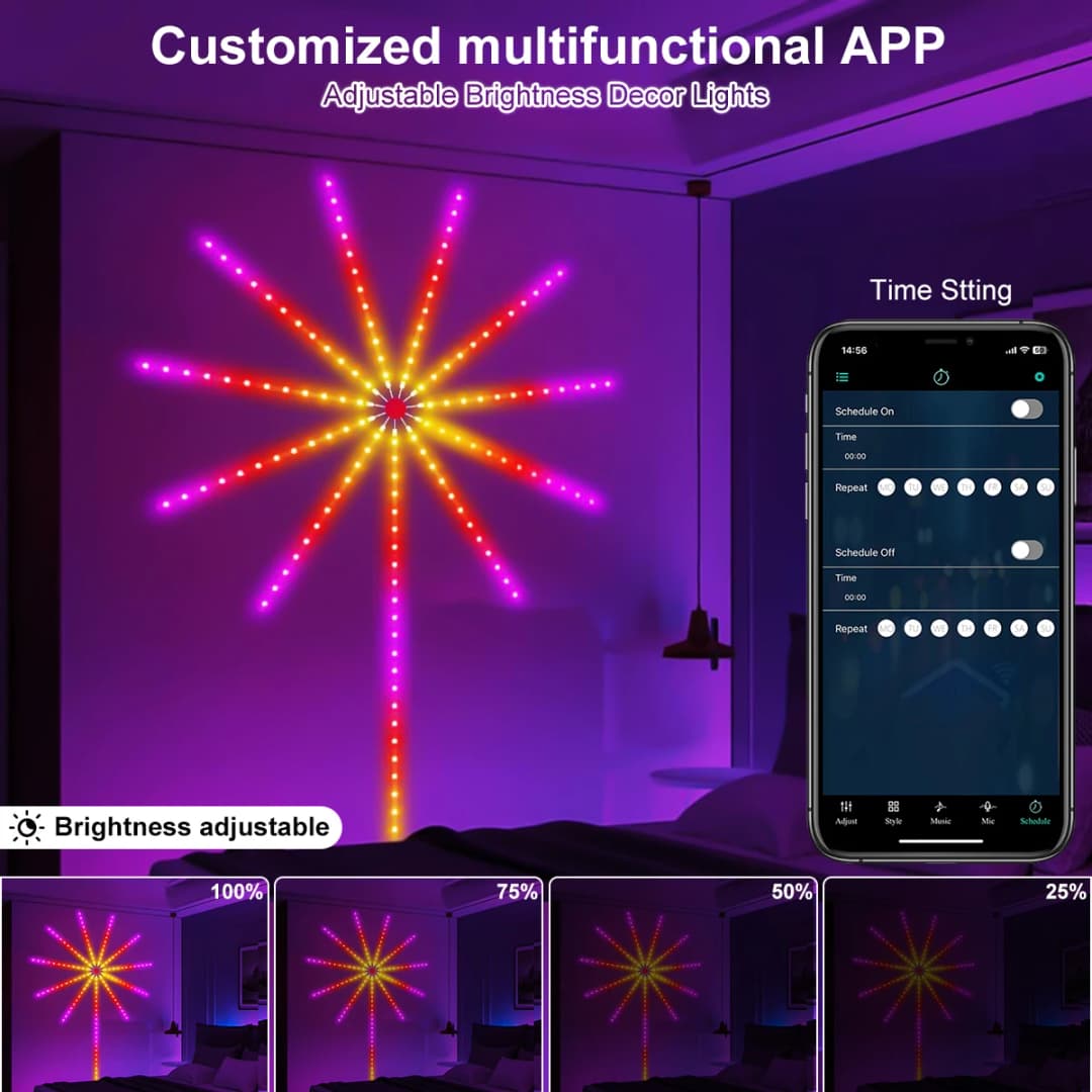 RGBIC Firework Strip Lights LED Bluetooth APP Control Neon Strip USB 5V Changing Smart Lamp Sync Music Bedroom Decor Dream Light - 4