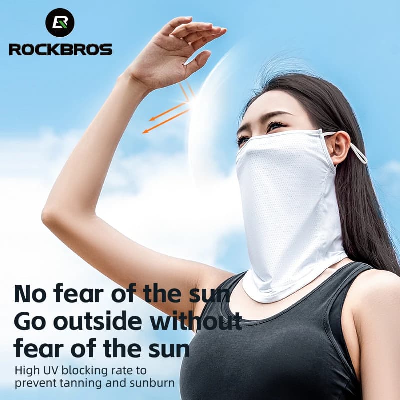 قناع وجه ROCKBROS الصيفي من الحرير الجليدي للدراجات قابل للتنفس ومضاد للأشعة فوق البنفسجية لتغطية الوجه والرقبة للدراجات الجبلية والطرق الرياضية - 4