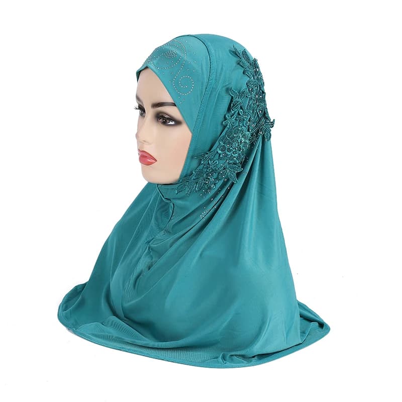 H027 beautiful big gilrs muslim hijab with lace and stones islamic scarf shawl headscarf hat armia pull on wrap ramadan gift - 4