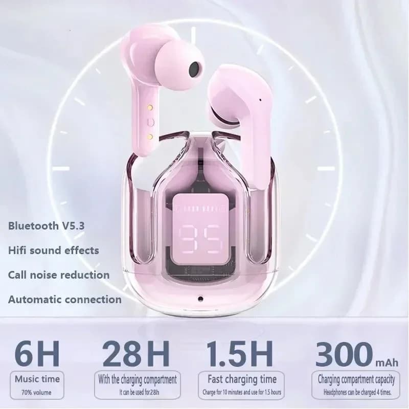 TWS Wireless Bluetooth Earphone Noise Canceling HiFi Stereo Sport Headphones with Digital Display Transparent Charging Case - 3