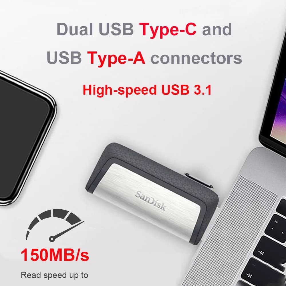 محرك أقراص مزدوج SanDisk Ultra USB Type-C 256GB، محرك أقراص فلاش USB 64GB OTG، 128GB USB 3.1، محرك أقراص محمول للهاتف/الكمبيوتر اللوحي/الكمبيوتر الشخصي - 6