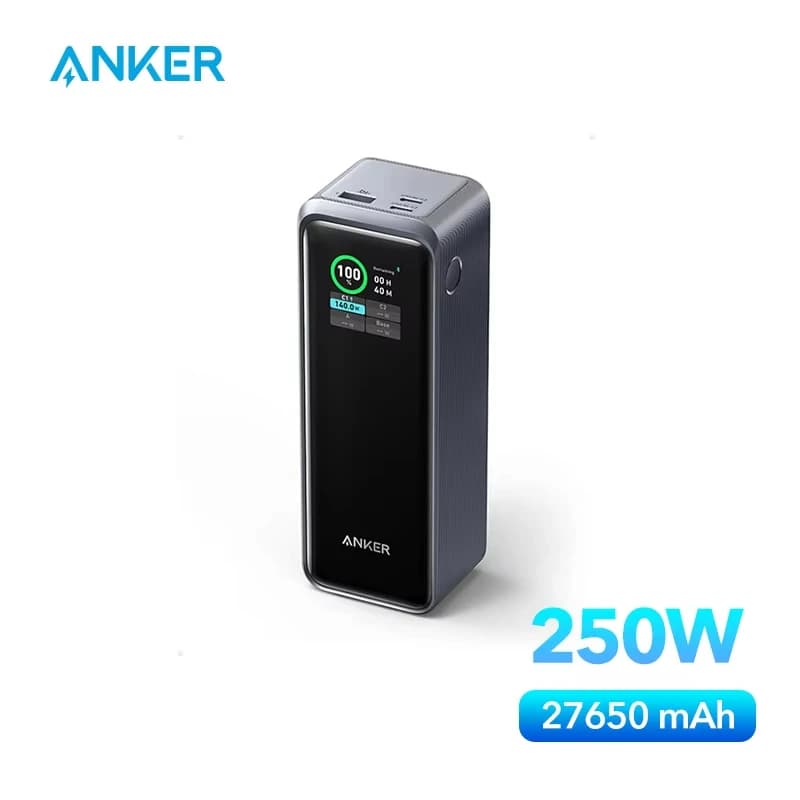 باور بانك أنكر برايم بسعة 27650 مللي أمبير و 3 منافذ و شحن محمول بقوة 250 واط و سعة 99.54 واط ساعة متوافق مع آيفون 17