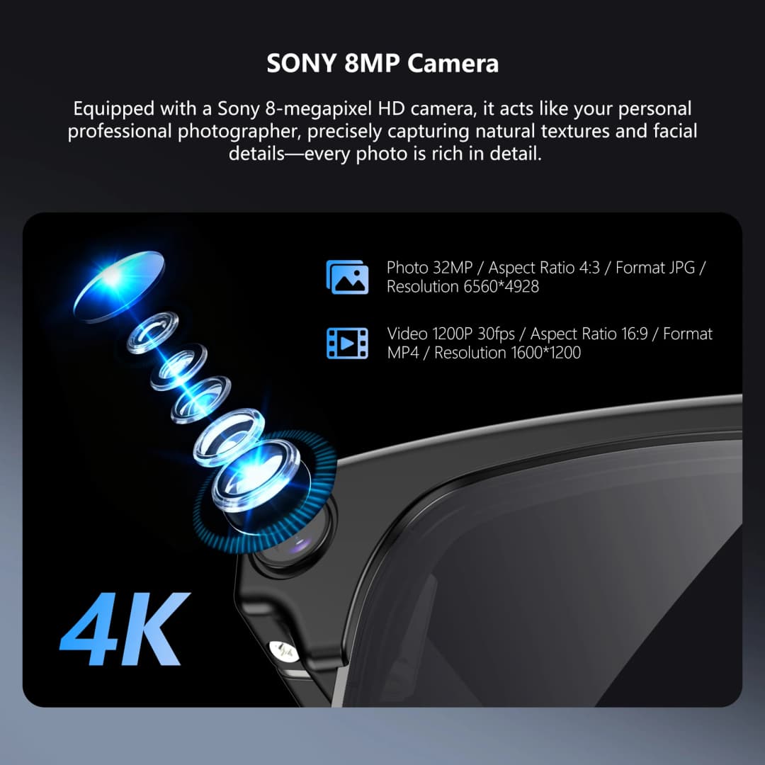 【العرض الأول عالميًا】نظارات بلاكفيو الذكية للتصوير BV200 بكاميرا 8 ميجابكسل 4K عالية الدقة مع مكالمات بلوتوث ومساعد صوتي وترجمة ذكية - 4