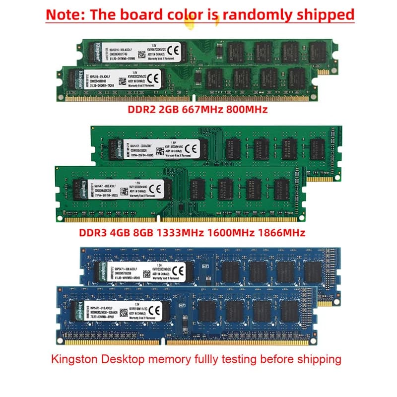 ذاكرة رام كينجستون PC2 DDR2 2 جيجا 800 ميجا هرتز 667 ميجا هرتز PC3 DDR3 4 جيجا 8 جيجا 1333 ميجا هرتز 1600 ميجا هرتز 1866 ميجا هرتز ذاكرة كمبيوتر مكتبي - 4