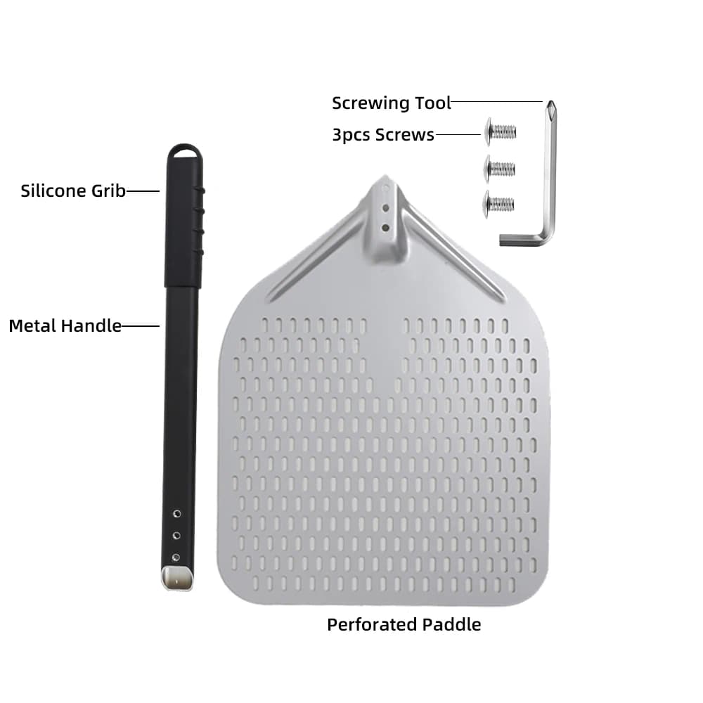 10 12 13 14 Inch Big Pizza Perforated Shovel Paddle Short/Long Handle for Oven Turning Peel Kitchen Utensils Pizza Baking Tools - 5