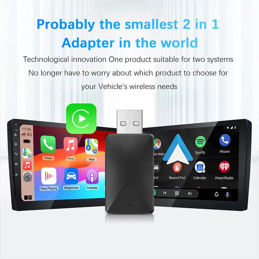 محول 2 في 1 أندرويد أوتو كار بلاي لاسلكي، محول ذكي صغير، بلوتوث، واي فاي، USB، متوافق مع سيارات OEM، توصيل وتشغيل - 2