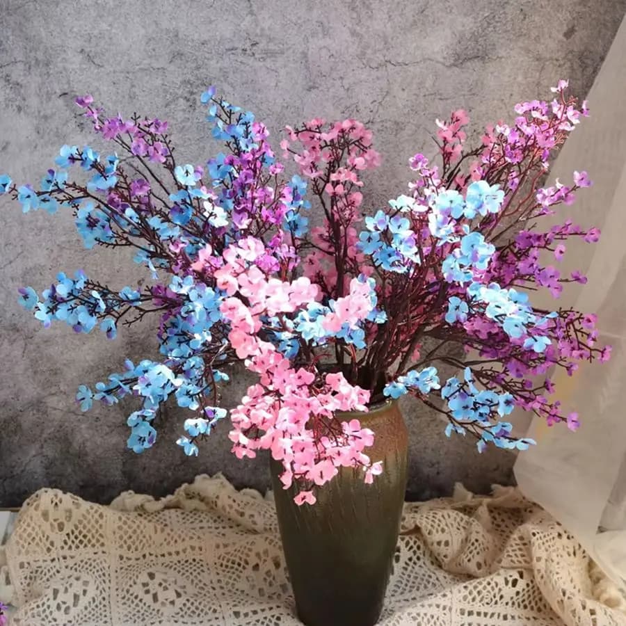 White Artificial Flowers Cherry Blossoms Gypsophila Fake Plants DIY Wedding Bouquet Vases for Home Decor Faux Festival Branch - 5