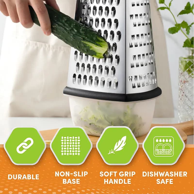 Stainless Steel Box Cheese Grater With Container 4 Sides Box Grater Handheld Kitchen Food Shredder for Vegetable Ginger Cutter - 5