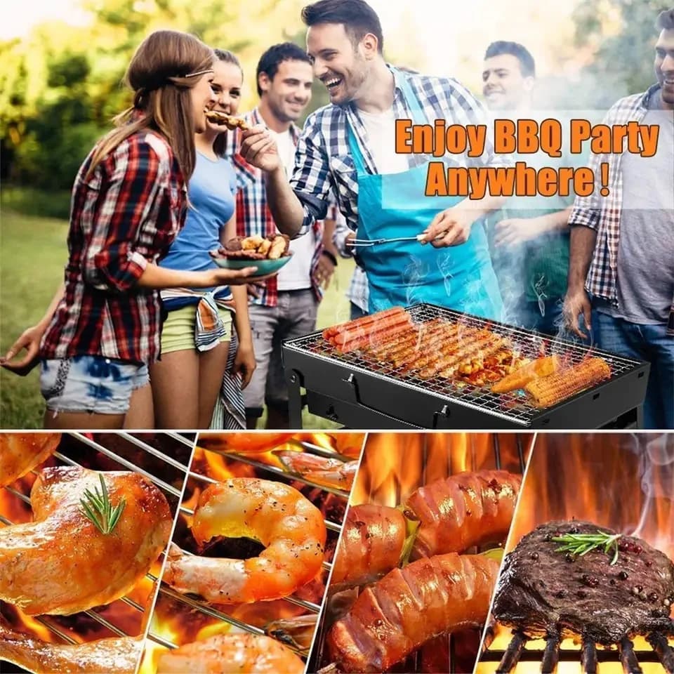 Portable BBQ Charcoal Grill Stainless Steel Small Mini BBQ Tool Kit Outdoor Cooking Camping Picnic Beach Portable BBQ - 5