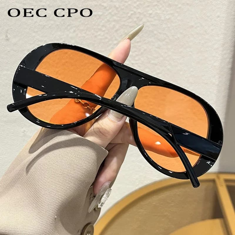 نظارات شمسية نسائية من OEC CPO بإطار كبير مزدوج الجسور طراز الطيار UV400 نظارات شمسية كلاسيكية برتقالية صفراء - 3