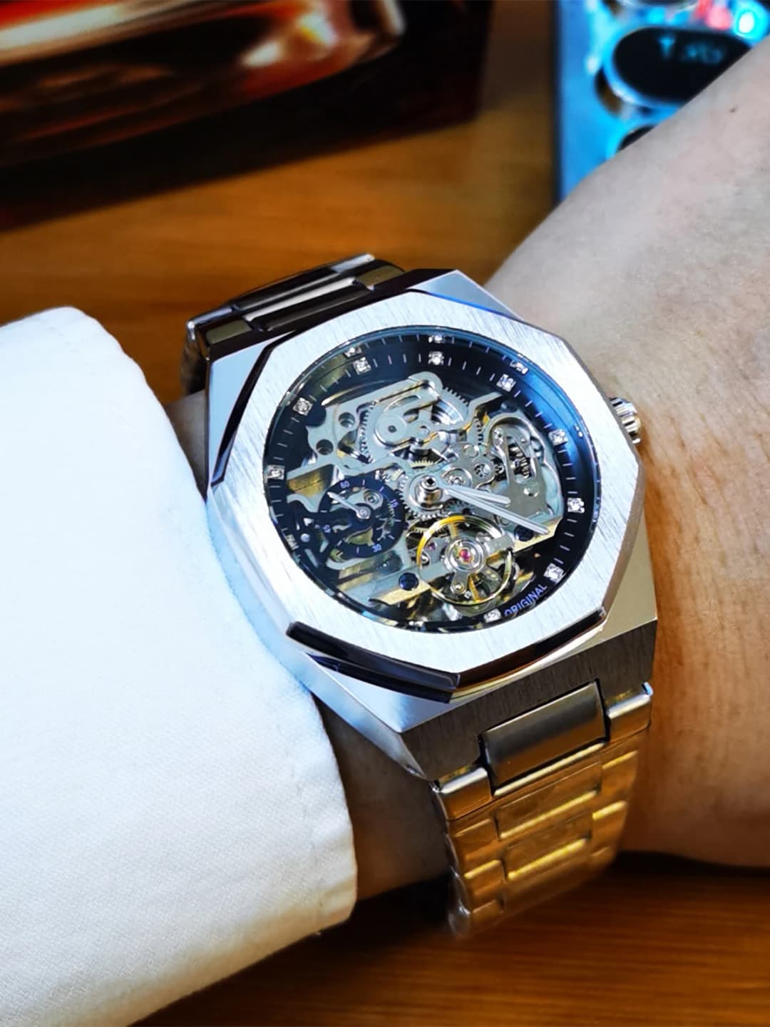 Forsining Casual Automatic Mechanical Watch for Men Luminous Hands Stainless Steel Strap Fashion Luxury Skeleton Mens Watches - 5