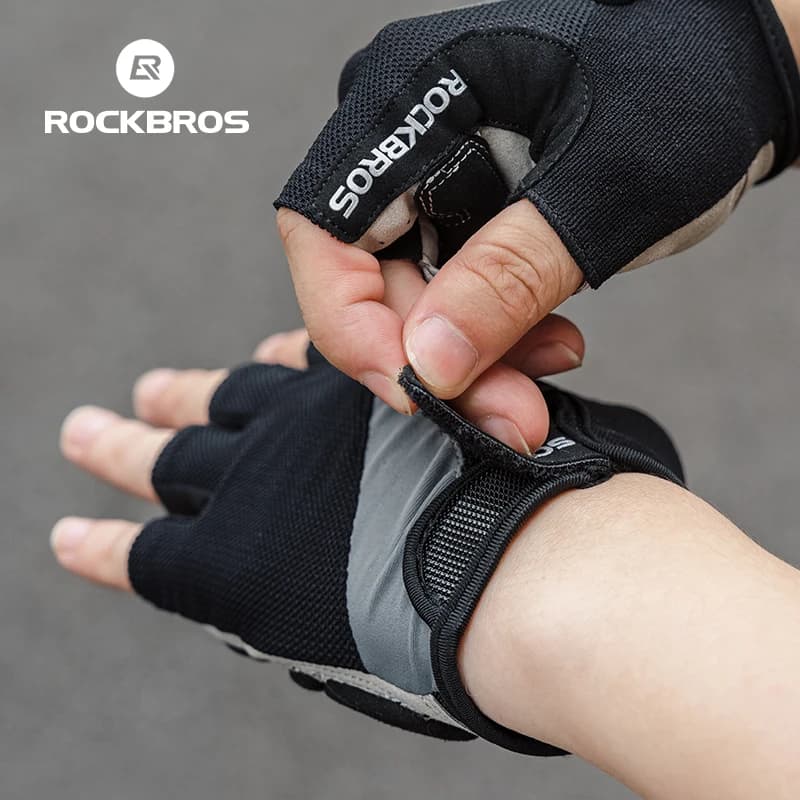 قفازات دراجة ROCKBROS بنصف إصبع لطرق MTB وطرق الربيع والصيف، قفازات دراجة هوائية قصيرة قابلة للتنفس للرجال والنساء، قفازات ركوب دراجات مبطنة بالجل - 6