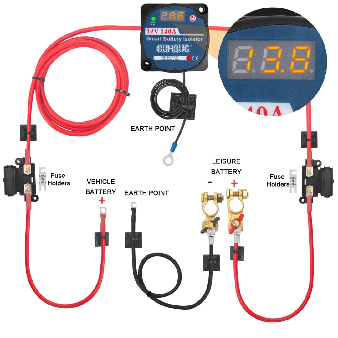 3/5/7M VEVOR Split Charge Relay Kit Voltage Sensitive 12V 140A VSR Ready Made Leads Durable Power Relay ATVs UTVs RV Camping Van - 2