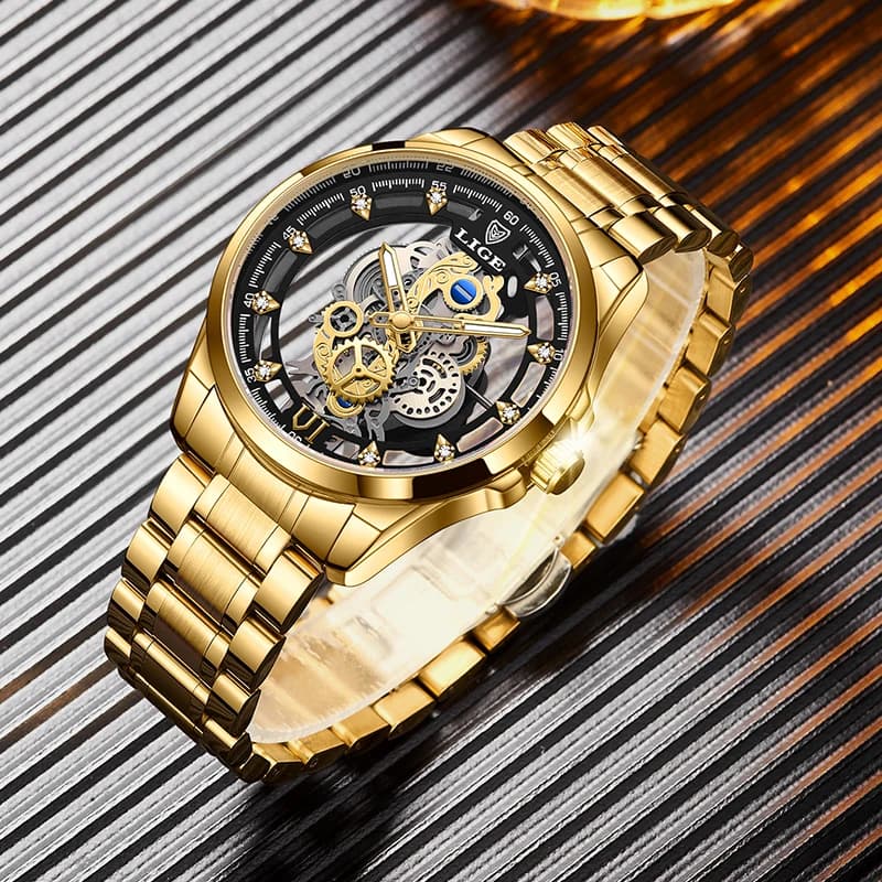 2026 LIGE Men Watch Skeleton Automatic Quartz Watch Gold Skeleton Vintage Man Watch Mens Watches Top Brand Luxury часы мужские - 3