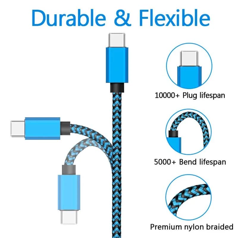 سلك نايلون مضفر من النوع C بمنفذ USB للهاتف المحمول ، كابل شاحن ، شحن سريع ، تاريخ ، مزامنة ، سامسنج ، هواوي ، أندرويد ، 1 م ، 2 م ، 3 م ، 2.4 أ - 3