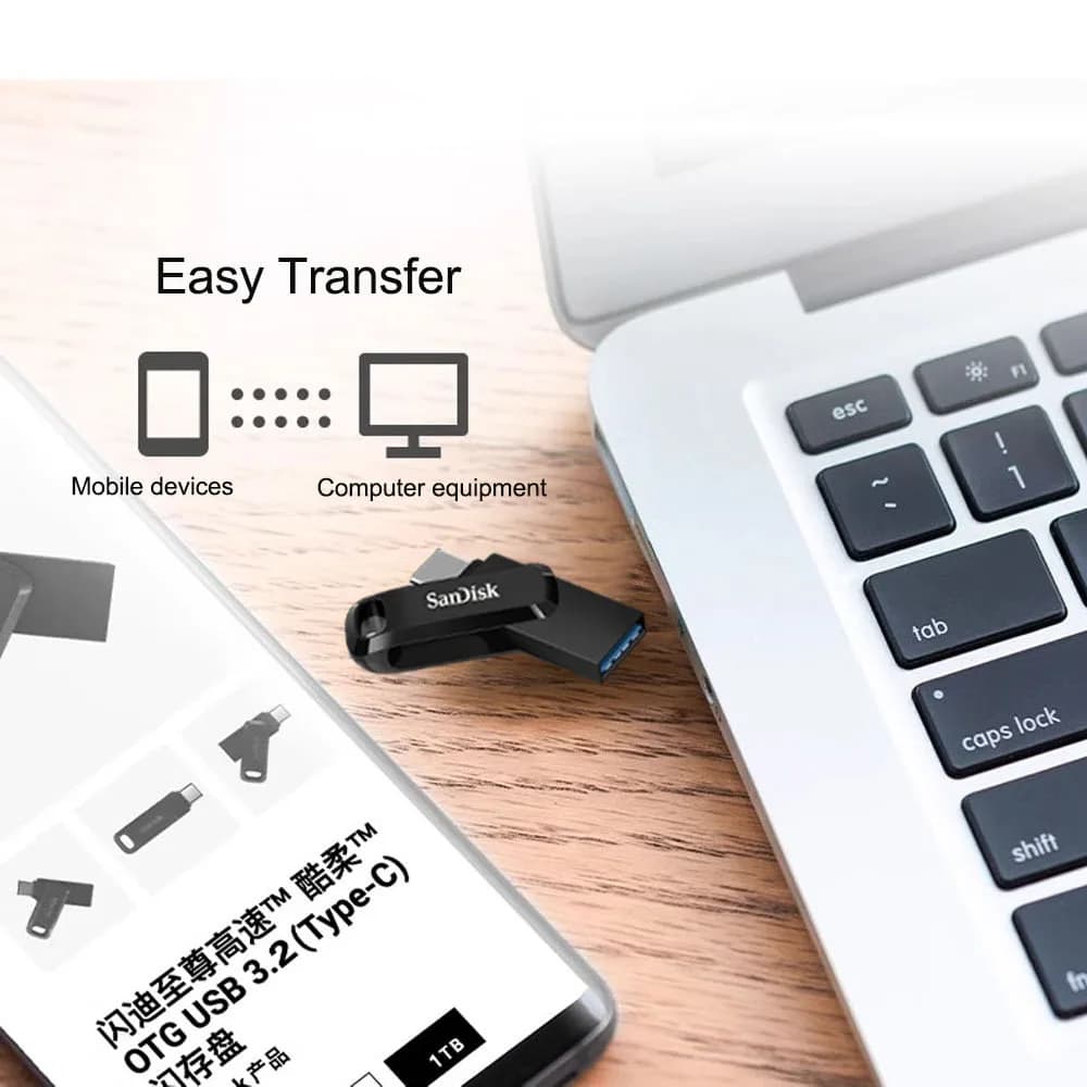 محرك أقراص فلاش SanDisk OTG Type-C USB 3.2 Gen 1 سعات 64 جيجابايت 128 جيجابايت 256 جيجابايت 512 جيجابايت Ultra Dual Drive Go USB Type-C U Disk بسرعة 300-400 ميجابايت/ثانية للكمبيوتر/ماك - 2