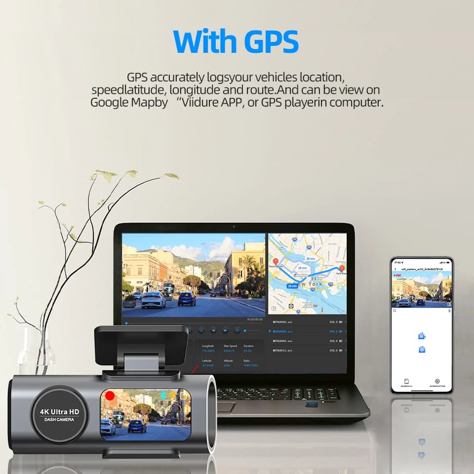 داش كام 4K UHD تسجيل كاميرا سيارة DVR للرؤية الليلية مسجل فيديو المدمج في واي فاي دعم GPS 24H وقوف السيارات - 4