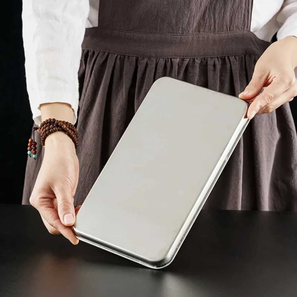 Rectangle Stainless Steel Tray Buffet Presentation Tray Metal Food Serving Plate Rice Noodle Pan Home Dishes Storage Organizer - 4