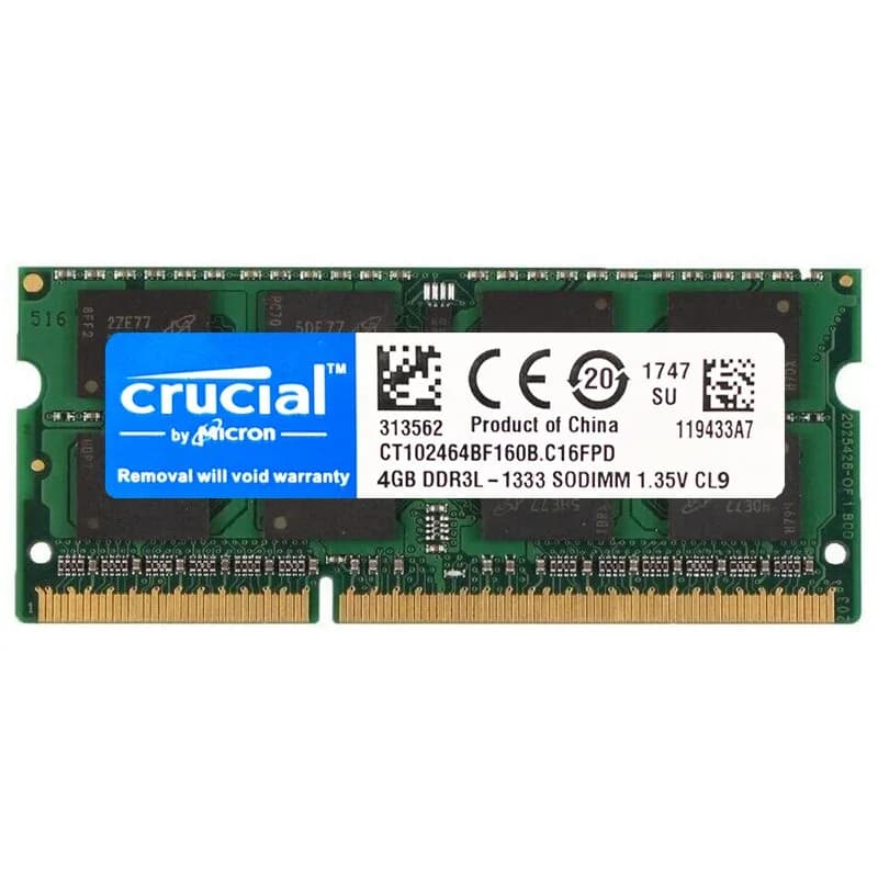 ذاكرة كمبيوتر محمول Crucial DDR3 DDR3L DDR2 بسعة 2 جيجابايت و4 جيجابايت و8 جيجابايت وسرعة 1600 و1333 و1066 و667 و800 ميجاهرتز PC3-8500 و10600 و12800 وفولتية 1.5V و1.35V لاجهزة النوت بوك SODIMM RAMs - 3