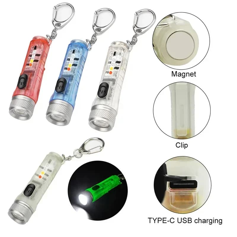 كشاف صغير قابل لإعادة الشحن مع سلسلة مفاتيح، كشاف LED محمول مع شحن USB مغناطيسي، كشاف قوي للتخييم