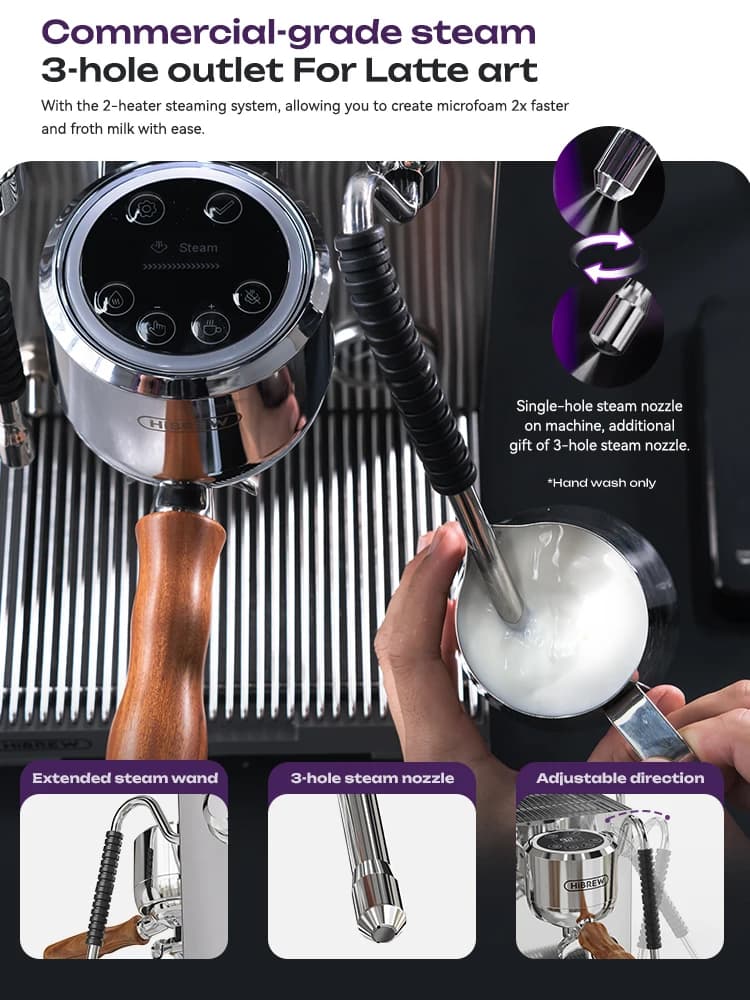 آلة قهوة تجارية HiBREW H21 بنظام 3 غلايات، مضخة مزدوجة، ضبط درجة حرارة الاستخراج، صانعة كابتشينو ولاتيه - 6
