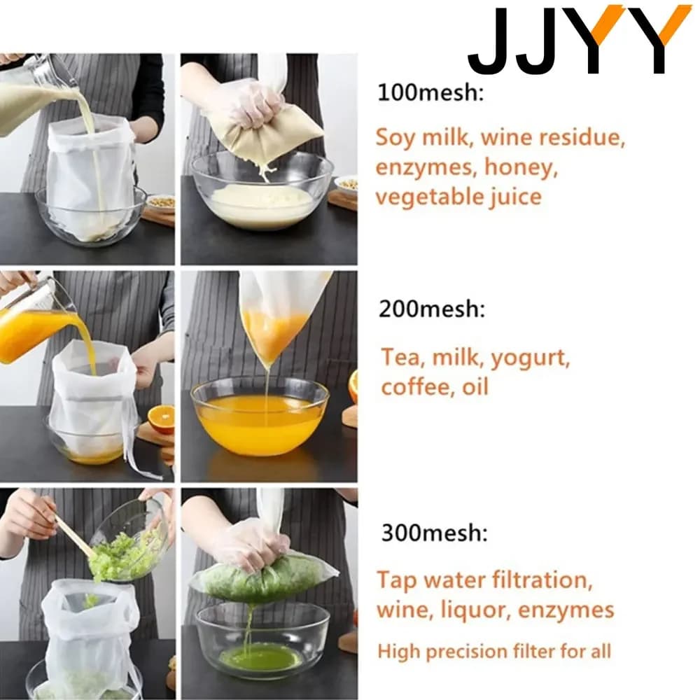 JJYY 100/200/300 شبكة نايلون فلتر كيس حليب المكسرات شبكة الزبادي الشاي البيرة القهوة الزيت فلتر الطعام مصافي شبكة أكياس مصفاة المطبخ - 3