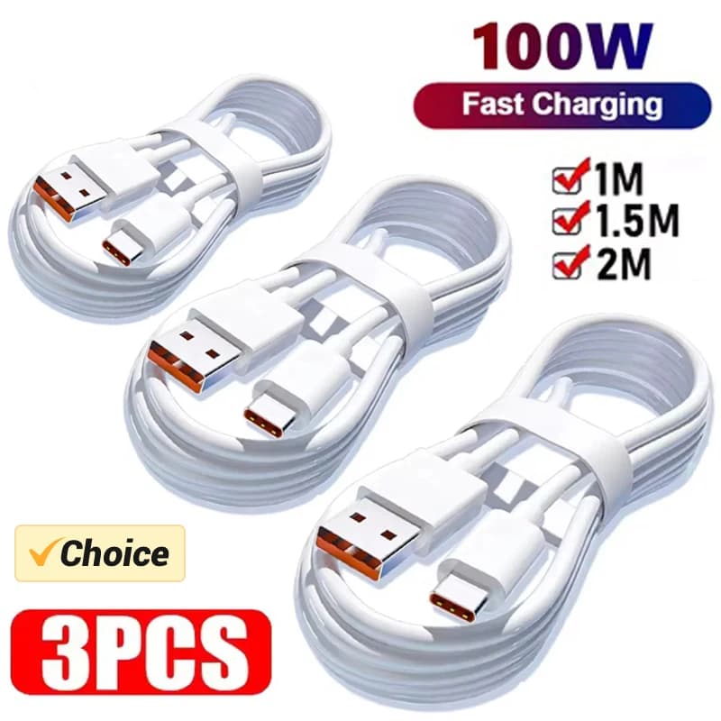 3 قطعة 100 واط 6A كابل شاحن فائق السرعة سريع USB نوع C شحن سلك البيانات شاحن سريع Cabletype c شاحن شحن سريع