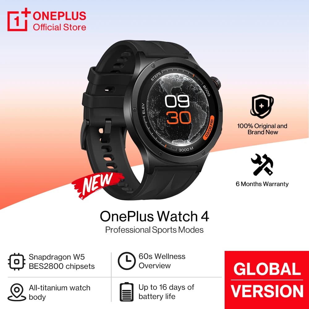 ساعة OnePlus Watch 4 الجديدة كلياً إصدار عالمي ساعة ذكية Snapdragon W5 بطارية تدوم حتى 16 يومًا لهواتف OnePus 15 و15r و13 و11 وNord 6 و5
