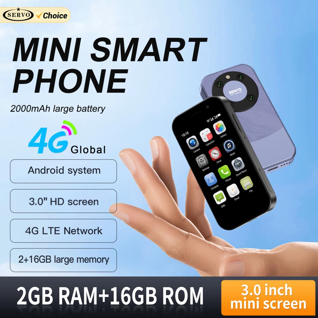 هاتف سيرفو KING9000 4G LTE ميني، نظام أندرويد، 2 جيجابايت رام، 16 جيجابايت روم، متجر جوجل بلاي، واتساب، نقطة اتصال، شريحتين، هواتف صغيرة للجيب