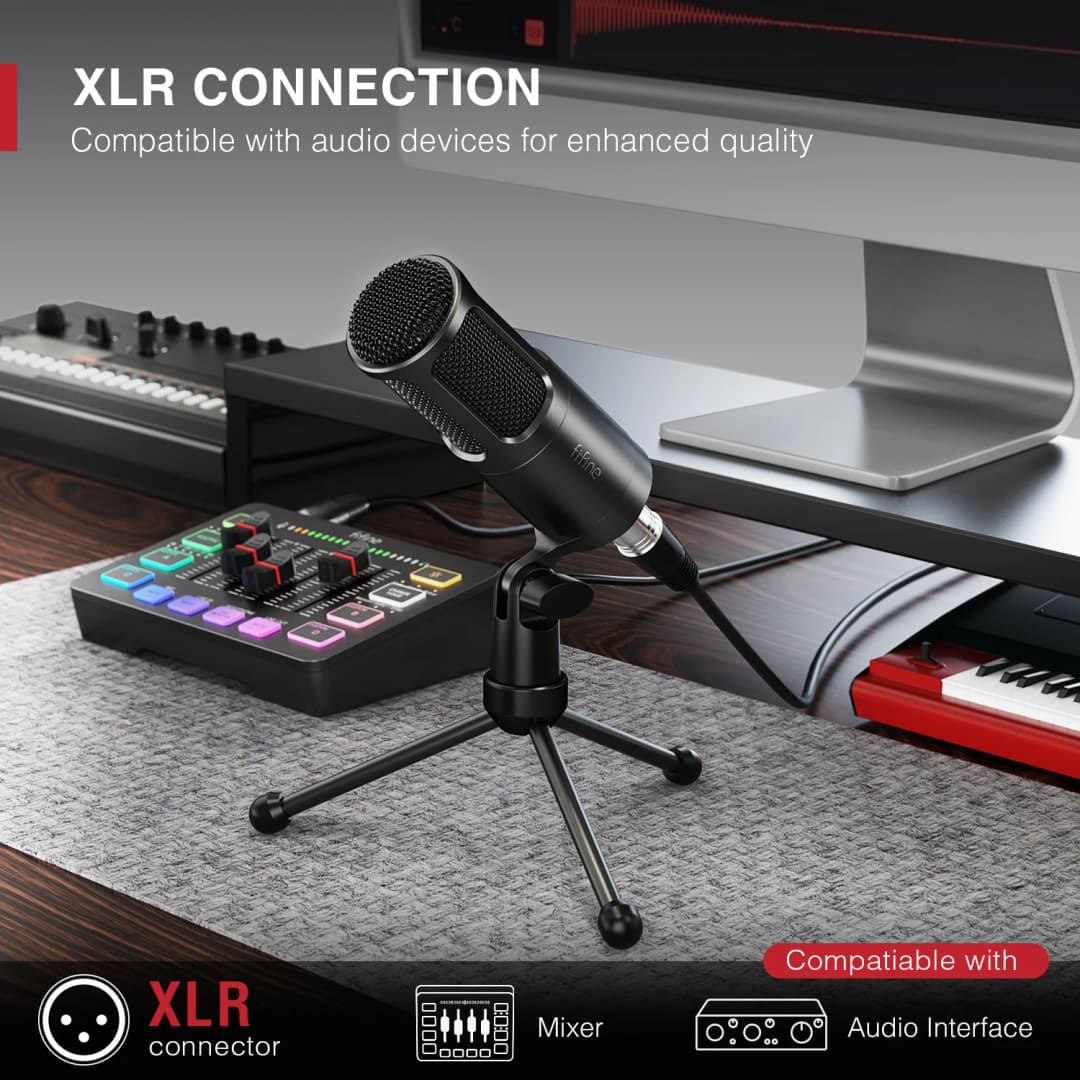 FIFINE XLR Dynamic Microphone,Vocal Podcast Mic with Cardioid Pattern, Metal Mic for Streaming/Dubbing/Video Recording,K669D - 3