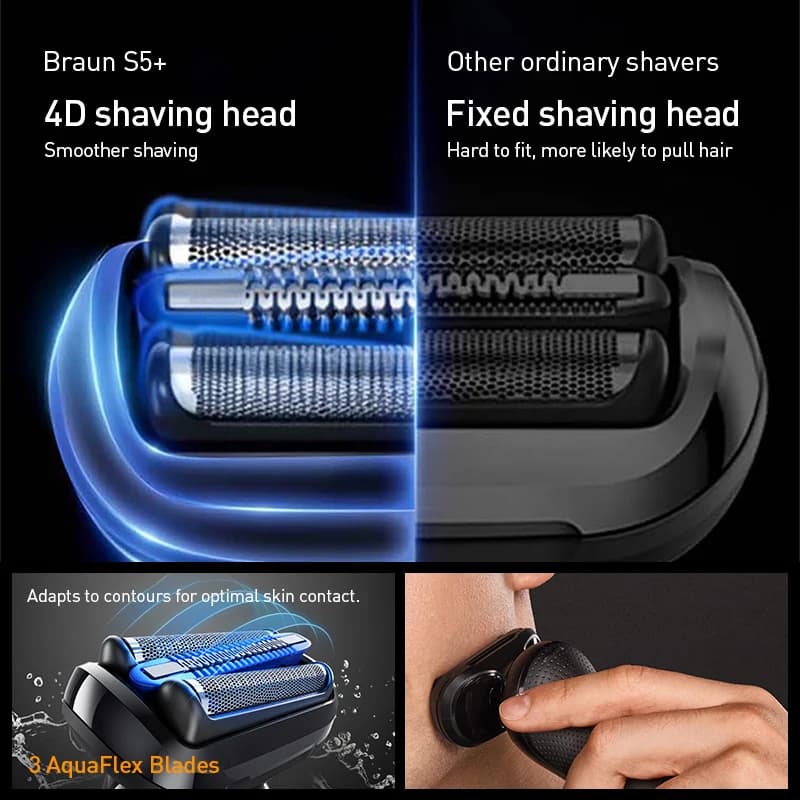 ماكينة الحلاقة الكهربائية Braun Series S5 Pro+ ماكينة حلاقة كهربائية متبادلة للرجال مقاومة للماء Ipx7 ماكينة تشذيب اللحية مزدوجة للاستخدام الجاف والمبلل - 4
