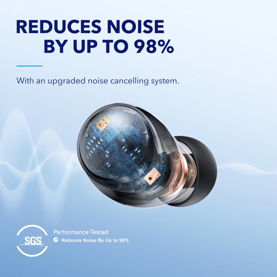 سماعات الأذن اللاسلكية Soundcore من Anker Space A40 مع إلغاء الضوضاء التكيفي النشط، تقلل الضوضاء بنسبة تصل إلى 98%، وقت تشغيل 50 ساعة - 3