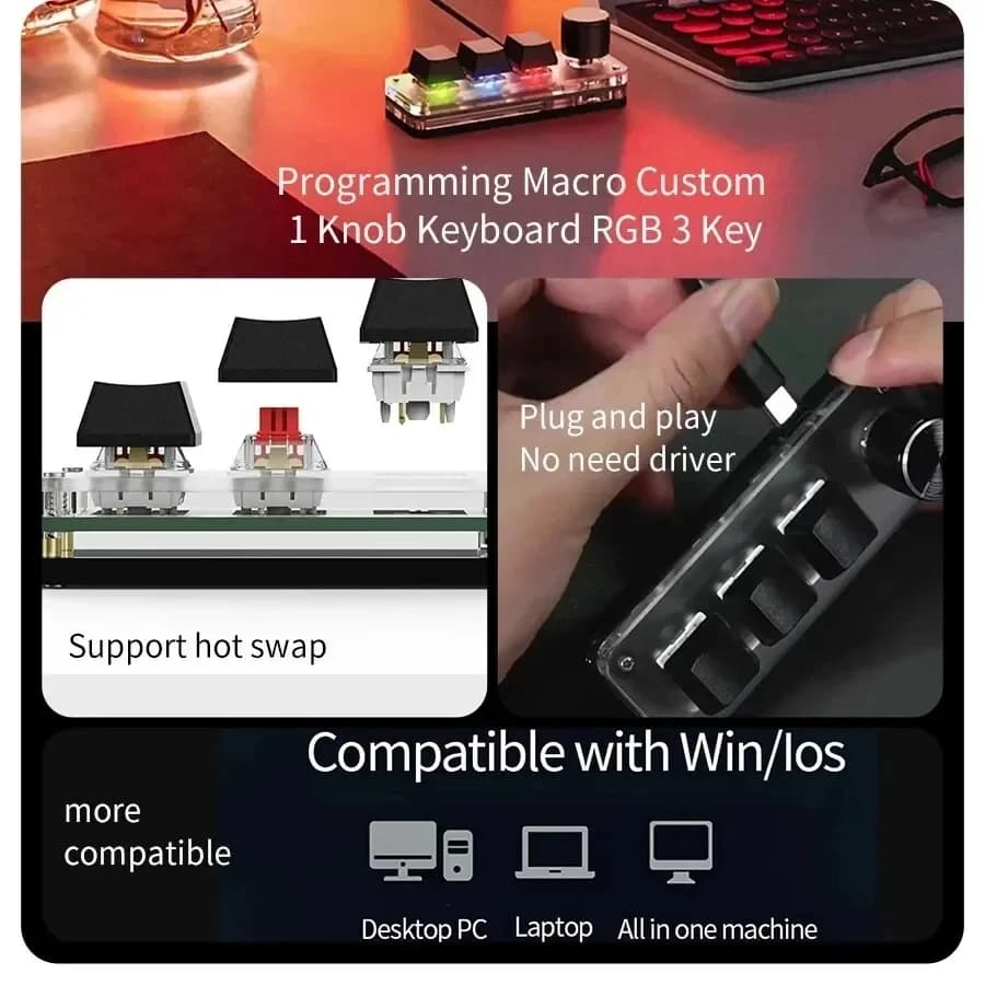 USB لوحة المفاتيح الميكانيكية ألعاب 3 مفاتيح ماكرو مخصص لوحة المفاتيح RGB الألعاب مخصصة البرمجة مقبض لوحة المفاتيح الصغيرة لوحات المفاتيح ل Photoshop - 3